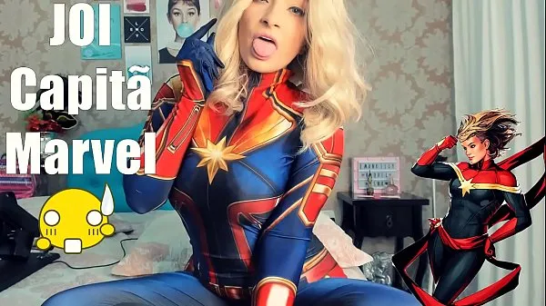 Big Joi Portugues Cosplay Capita Marvel SEX MACHINE, doing Blowjob Deep throat Cumming on breasts and Cumming on ass AMAZING JOI mega Videos