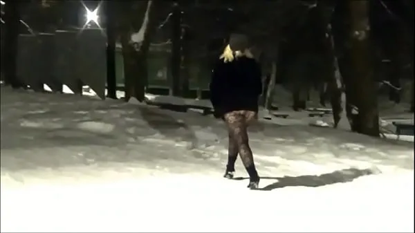 Big New Year's Eve night walk in nylon tights without a skirt mega Videos
